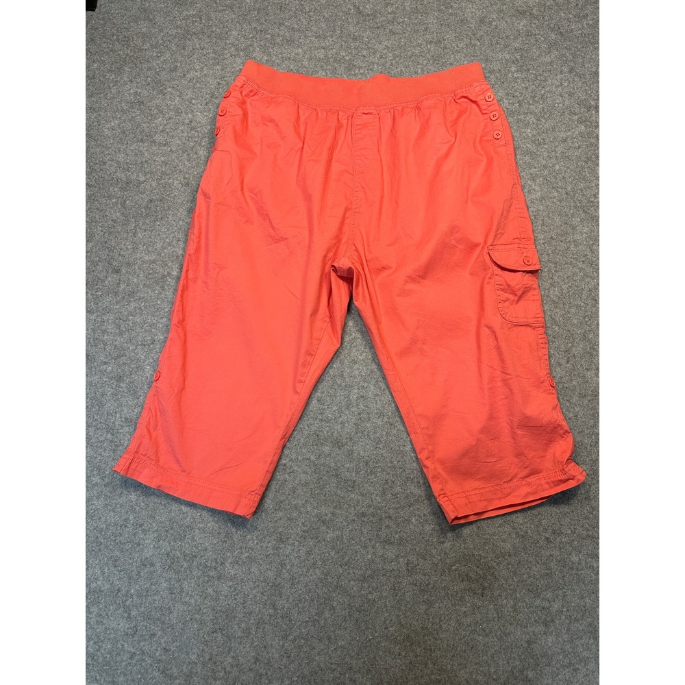 Fresh Plus Size Cropped Cargo Pants 16W Coral‎ Pink Cotton Stretch